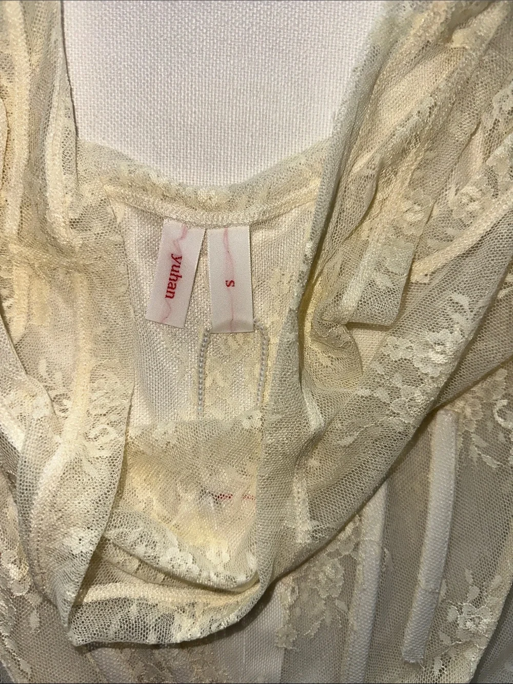 Sheer Fishbone Lace Top - Creme Small NWT